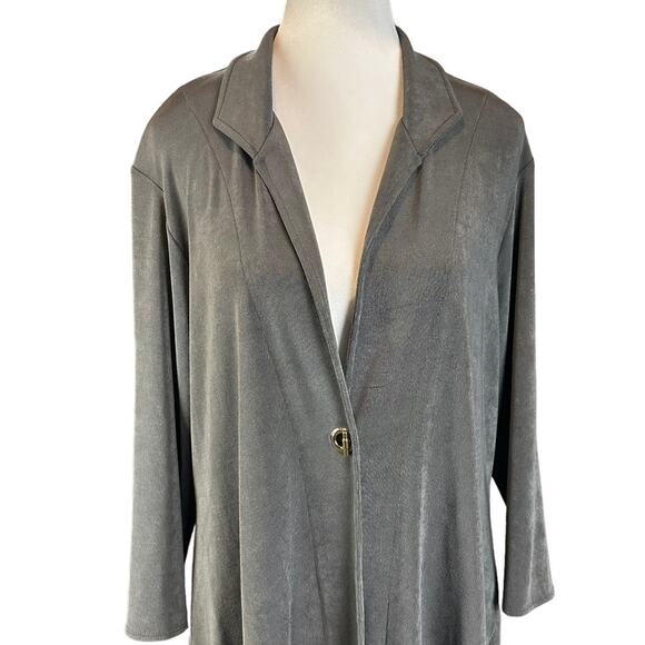 Chico's Travelers Slinky Knit Cardigan Top Jacket Grey Sz 2 Asymmetrical Hem - Picture 2 of 10